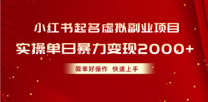 （10856期）小红书起名虚拟副业项目，实操单日暴力变现2000+，简单好操作，快速上手