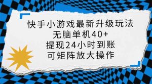 （14166期）快手小游戏最新版升级玩法，新风口，无脑单机日入40+，可批量放大，小…