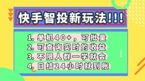 （14372期）快手智投新玩法，单机日入40+，可批量，可查询实时收益，收益日结24小…