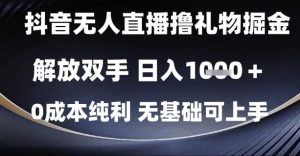 抖音无人直播撸礼物掘金，解放双手，日入1k，0成本纯利，无基础可上手