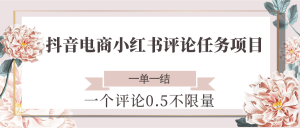 抖音电商小红书评论任务项目，一个评论0.5，一单一结 不限量