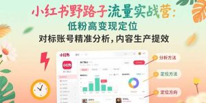 （15423期）小红书野路子流量实战营：低粉高变现定位 对标账号精准分析 内容生产提效