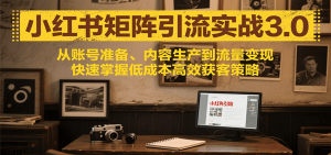 小红书矩阵引流3.0，从账号准备、内容生产到流量变现，快速掌握低成本高效获客策略