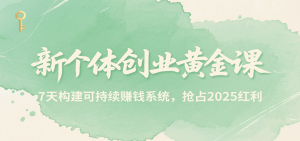 新个体创业黄金课，7天构建可持续赚钱系统，抢占2025红利