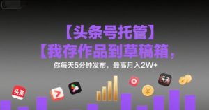 【头条号托管 】我存作品到草稿箱，你每天5分钟发布，最高月入2W+