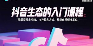 （15856期）抖音生态的入门课程：流量变现全攻略，16种盈利方式，标签体系精准定位