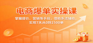 电商爆单实操课：掌握提价、营销等手段，借助多流辅助，实现7天从0到1500单
