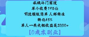 私域冷门赛道:单个收费198米引流模板简单人群精准转化45%单人一天大概收益是1k+