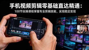 （16466期）手机视频剪辑零基础直达精通：100节实操课程掌握专业剪辑技能，实现稳…