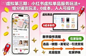 虚拟第三期：小红书虚拟单品服务玩法+细分铺货玩法，0成本，人人可操作（更新）