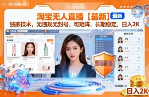 淘宝无人直播【最新】，独家技术，无违规无封号，可矩阵，长期稳定，日入2K