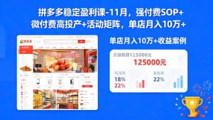 （16473期）拼多多稳定盈利课-11月，强付费SOP+微付费高投产+活动矩阵，单店月入10万+